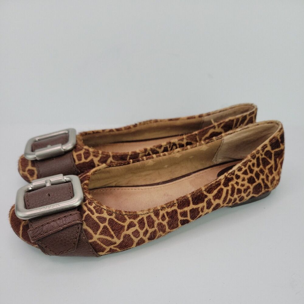 Fossil Buckle Brown Giraffe Print Calf Hair Slip On Flat Shoe Size 7